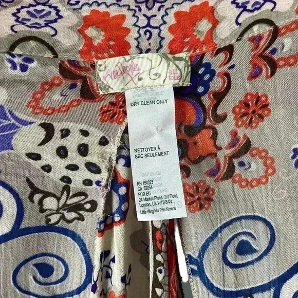 Free People Little Wing Duster Kimono Cream Red Blue Print One Size Boho - Picture 7 of 9